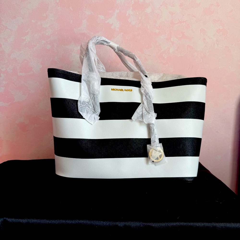 Michael Kors Black and White Nautical Tote - New!